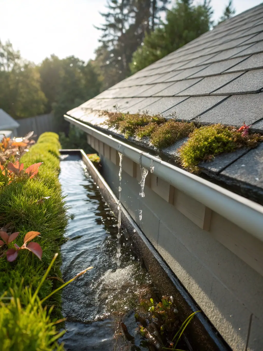 Gutters in Crestwood, Kentucky, cleared of leaves and debris by Lightning Pressure Washing LLC, ensuring proper water drainage and preventing potential damage.